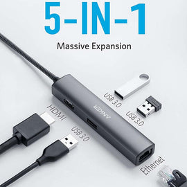 ANKER PREMIUM 5-IN-1 USB-C HUB 3A1H1E GRAY